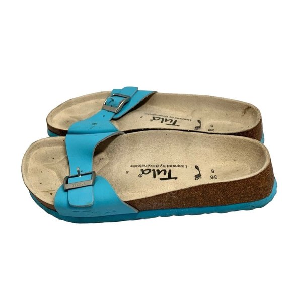 Tula Birkenstock Womens Size 36 5 Blue Slip On Slide Shoes Sandals Buckle - Picture 1 of 7